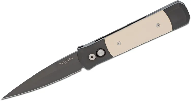 ProTech Knives Godfather Ivory Automatic Knife - 4 Plain Black Spear Point Blade