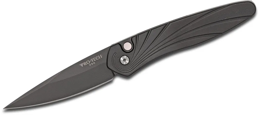 ProTech Knives Newport Automatic Knife - 3 Plain Black Spear Point Blade 3D Wave Handle