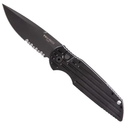 ProTech Knives TR-3 Automatic Knife - 3.5 Serrated Black Drop Point Blade
