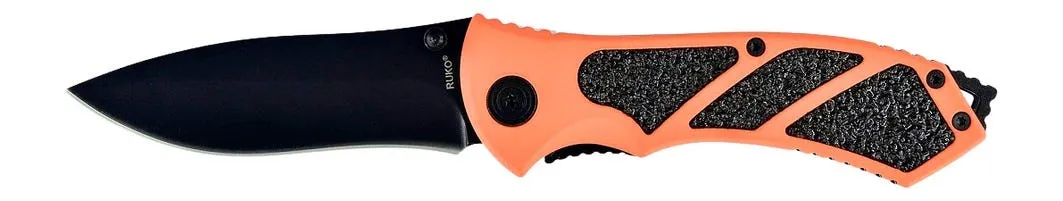 Ruko Knives 61 Series Orange / Black Blaze Folding Knife 3.25 Plain Edge Clip Point 440A Stainless Blade
