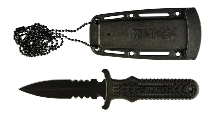 RUKO Knives Ti-Tactical Boot Knife 3 Part Serrated Spear Point TiNi 440A Stainless Blade