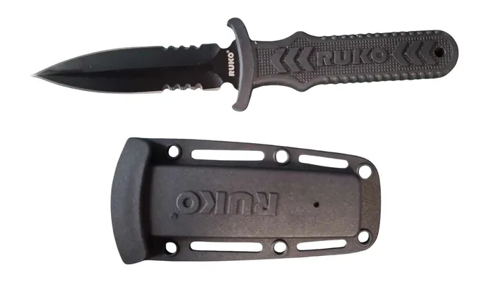 Ruko Knives Ti-Tactical Boot Knife Fixed 4 Part Serrated Spear Point Blade
