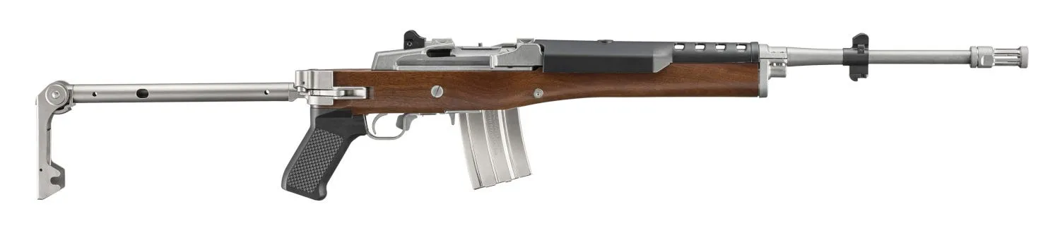 Ruger Mini-14 Tactical Stainless / Walnut 5.56 / .223 Rem 18.5 Barrel 20-Rounds w/ Retro Folding Stock