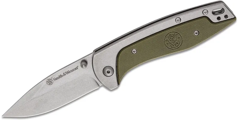 Smith and Wesson Freighter OD Green / Stainless Folding Knife - 3.1 Plain Drop Point Blade
