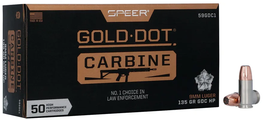 Speer Gold Dot Carbine Nickel Plated Brass 9mm 135 Grain 50-Rounds JHP