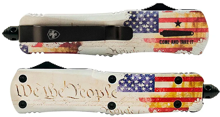 Templar We The People OTF Knife 2.69 Plain Dagger Point Blade with Glass Breaker