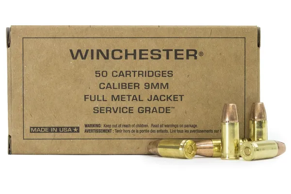 Winchester Service Grade Brass 9mm 115 Gr 50-Rounds Full Metal Jacket