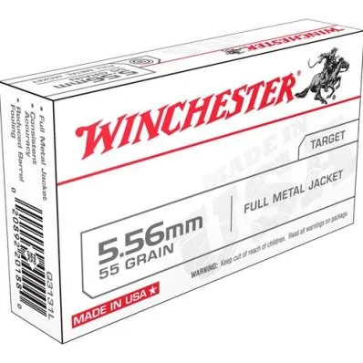 Winchester USA White Box Brass 5.56 NATO 55-Grain 1000 Rds per Case FMJ Bulk